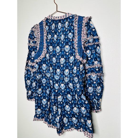SEA NEW YORK Brigitte Blue Printed Border Ruffle Romper Size 2 - Picture 5 of 9